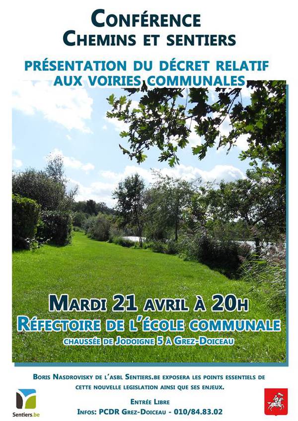 21 avril: Conférence sur les chemins et sentiers -- 30/03/15